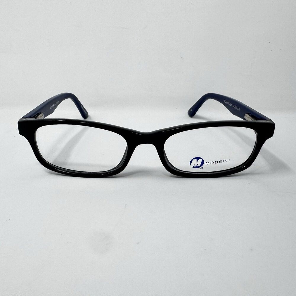 Modern Spunky Black Navy Eyeglass Frames 47-16-130 Demo Lenses